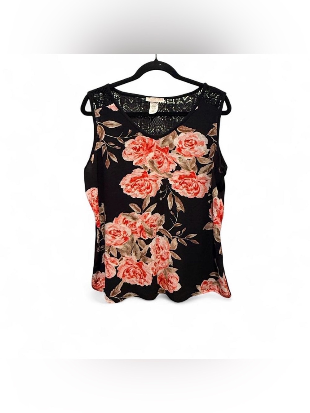 Claudia Richard Black Floral Lace-Back Camisole with Pink Rose Print